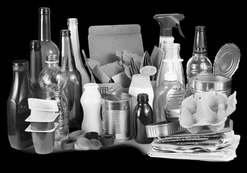 A collection of various glass bottles, including transparent wine and spirit bottles, some with screw caps and others with corks, positioned on a solid surface. In front of and among the bottles, there are several small plastic containers, some with lids, and a few paper or cardboard packaging materials. To the right, a stack of newspapers or magazines is partially visible, with some crumpled and scattered. Behind the bottles, a cardboard box is filled with miscellaneous waste items, including folded paper, plastic packaging, and other refuse. The scene appears to be set against a plain dark background, highlighting the assortment of rubbish. This image is relevant to rubbish removal services offered by Office Clearance Upminster, illustrating typical waste items collected during office or household clearance. The arrangement emphasizes common types of waste that might be dealt with in such services, situated possibly on a driveway or warehouse floor in Upminster or nearby areas in Essex, London Borough of Havering, within the postal district starting with RM, providing a clear visual cue for waste disposal needs in the local region.